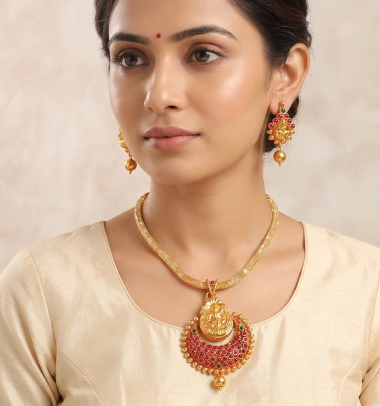 Beautiful Antique Kemp-green Lakshmi Bali Necklace Set-dj08931