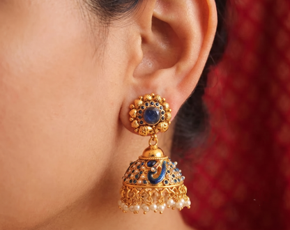 Beautiful Antique Pearl-blue Peacock Jhumkka -dj08945