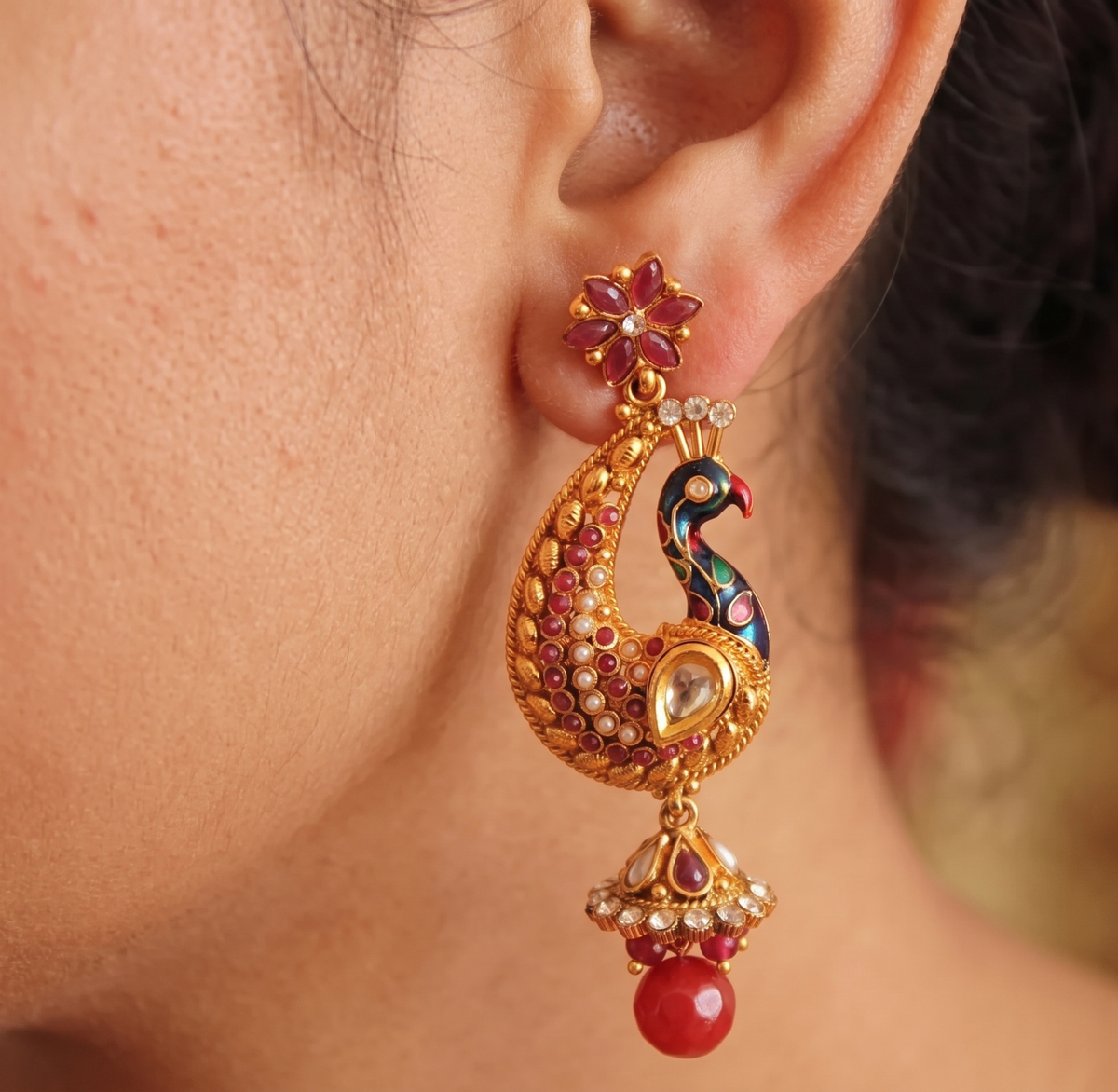 Beautiful Antique Kemp-pearl Peacock Jhumkka -dj08947