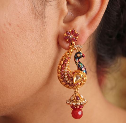 Beautiful Antique Kemp-pearl Peacock Jhumkka -dj08947