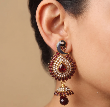Beautiful Antique Maroon Peacock Jhumkka-dj08964