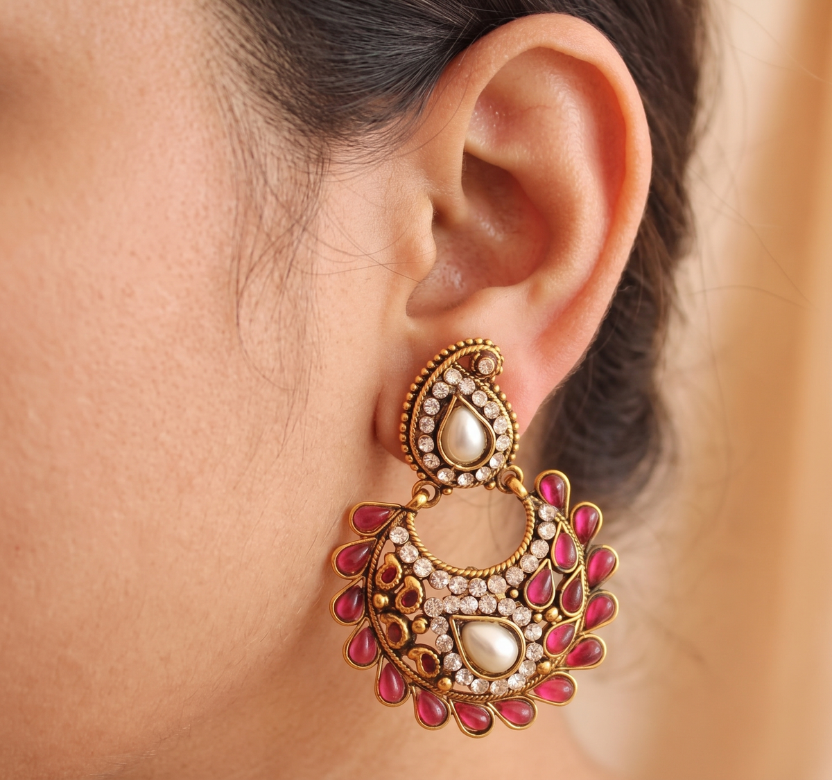 Antique Kemp pearl Mango Bali Earrings -dj08970