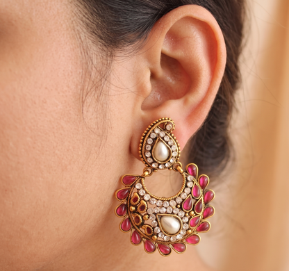 Antique Kemp pearl Mango Bali Earrings -dj08970