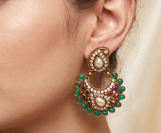 Beautiful Antique Kemp- Green Mango Bali Earrings -dj08971