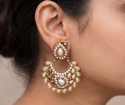 Antique Pearl Mango Bali Earrings -dj08972