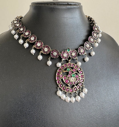 Black finish AD precious kemp pearl peacock necklace dj-51031