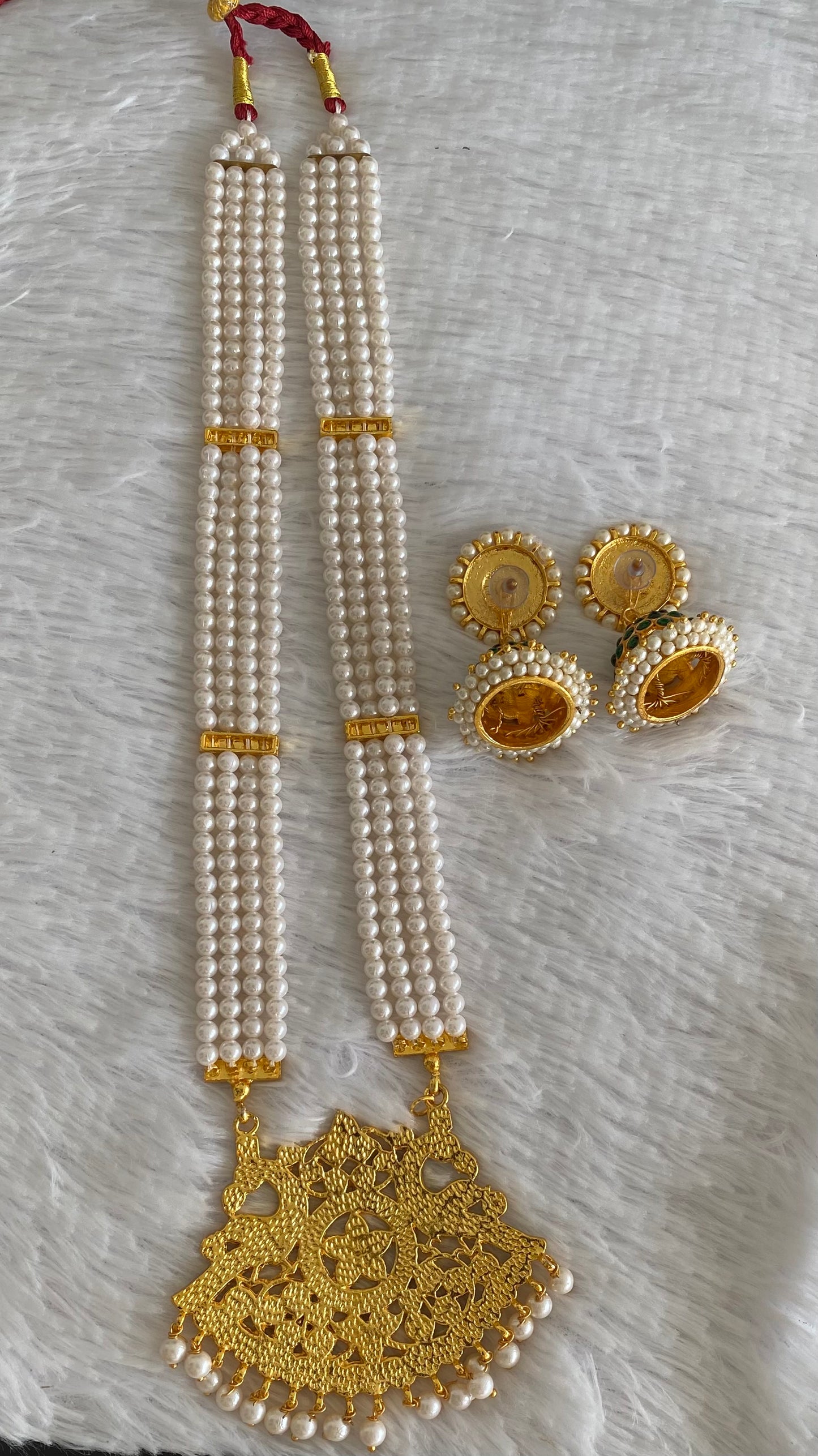 Gold tone green pearl haar set dj-52929