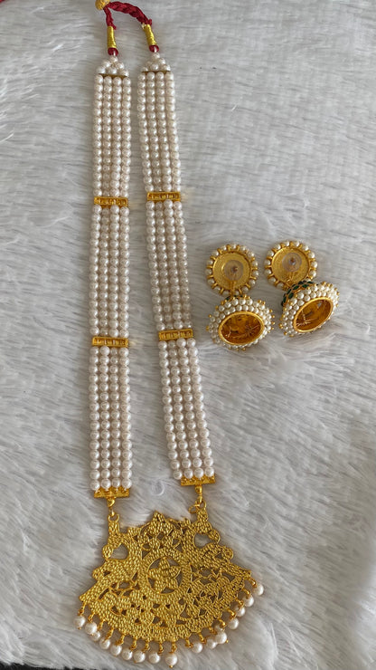 Gold tone green pearl haar set dj-52929