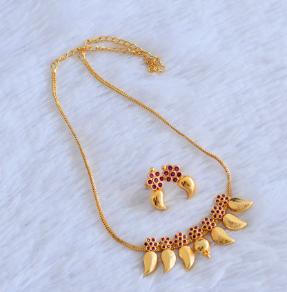 Gold tone pink flower stone mango necklace set dj-53084