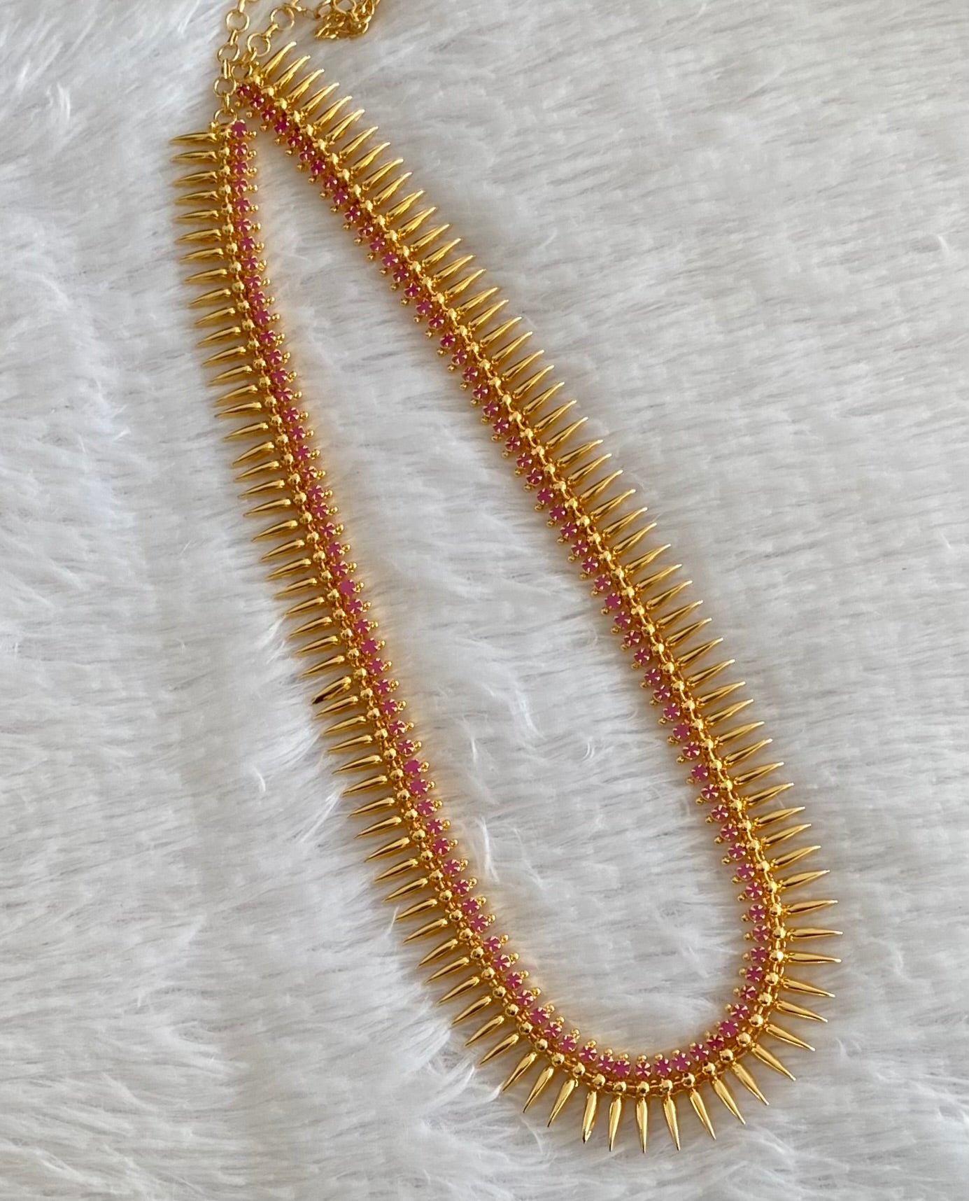 Gold tone pink stone mulla mottu Kerala style haar dj-38269
