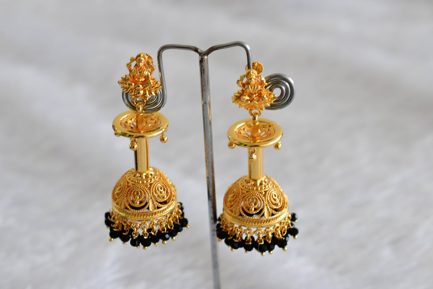 Gold Tone Kerala style Black Lakshmi long jhumkka dj-51802