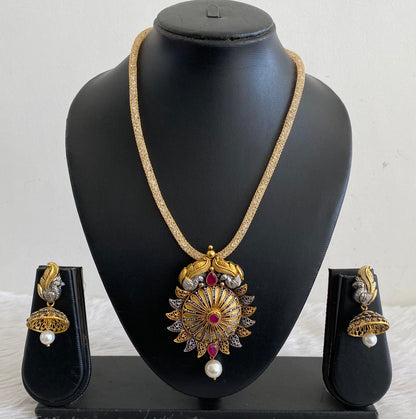 Two Tone Ruby Peacock Pendant Set-dj09002