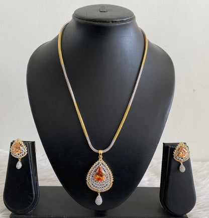 Two Tone Cz Gold stone Pendant with chain Set-dj09050
