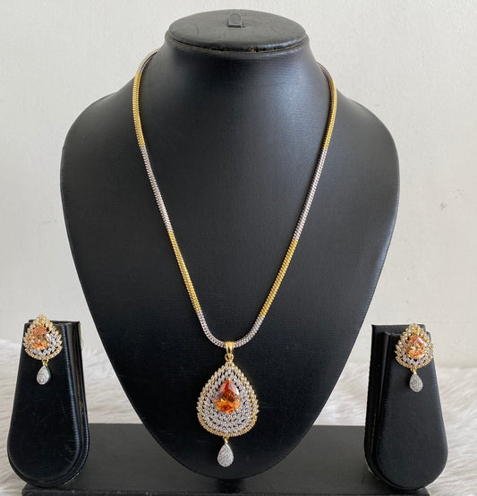 Two Tone Cz Gold stone Pendant with chain Set-dj09050