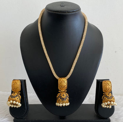 Matte Finish Blue Jhumkka Pendant Set-dj09110