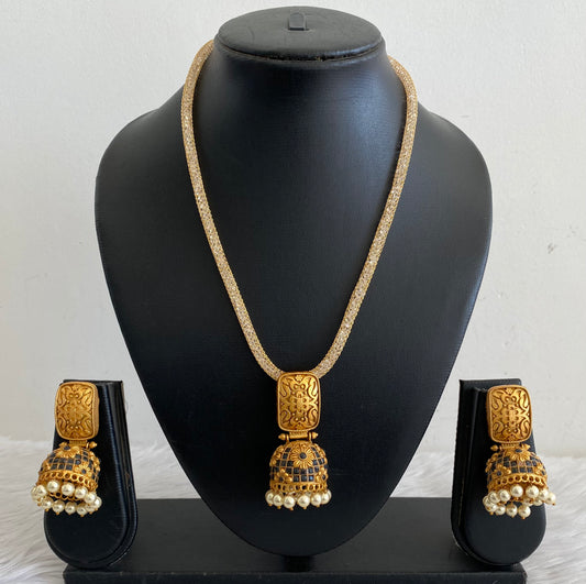 Matte Finish Blue Jhumkka Pendant Set-dj09110