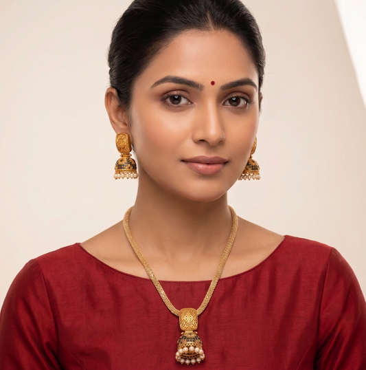 Matte Finish Blue Jhumkka Pendant Set-dj09110