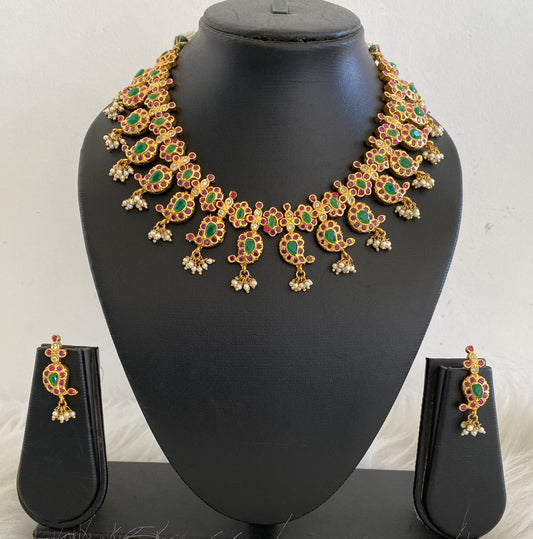 Matte finish ruby-emerald mango necklace set dj-09111