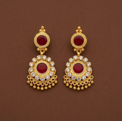 Gold tone round red-white stone kerala style earrings dj-53123