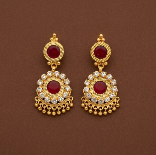 Gold tone round red-white stone kerala style earrings dj-53123