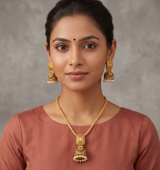 Matte Finish Black Jhumkka Pendant Set-dj09141