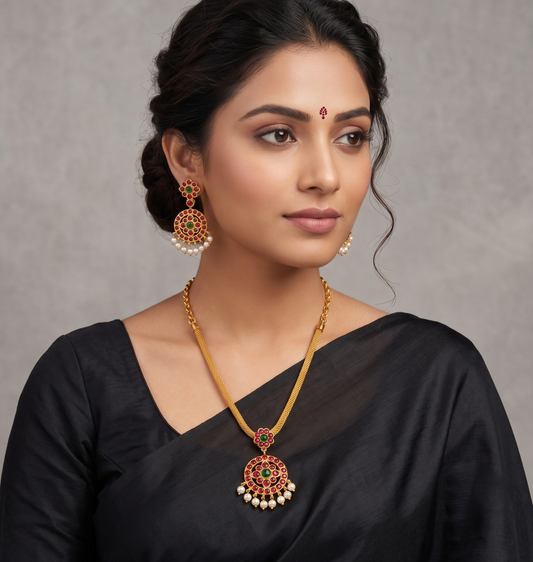 Gold tone kemp-green necklace set dj-09153