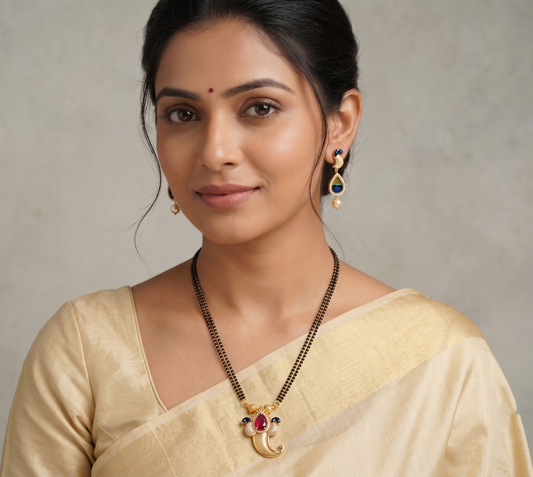 Gold tone Cz Real Peacock Feather Meenakari Tiger Nail Necklace Set-dj09190