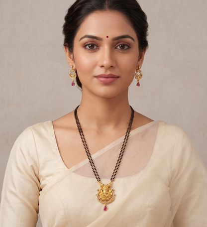 Gold Tone Cz Ruby Lakshmi Mangalsutra set dj-09193