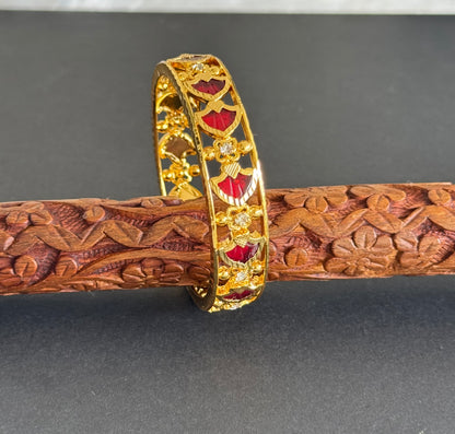 Gold Tone Cz Red Palakka Bangle(2.4) DJ-33535