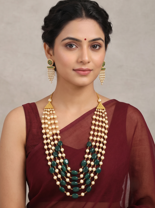 Antique gold tone Multilayer Pearl-emerald Heavy Haar Set dj-09202