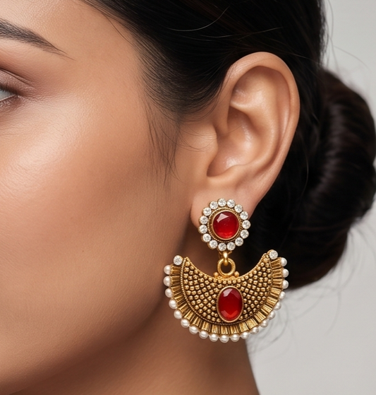 Antique Pearl Red moon Earrings dj-09212