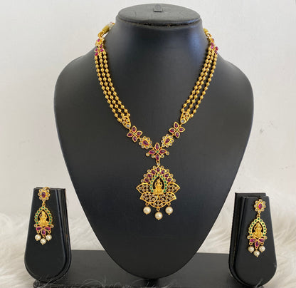 Gold Tone Multilayer Kemp-green Lakshmi Necklace Set-dj09226