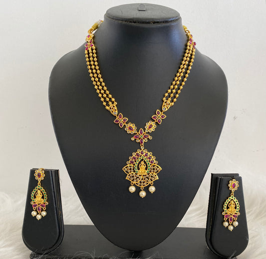 Gold Tone Multilayer Kemp-green Lakshmi Necklace Set-dj09226