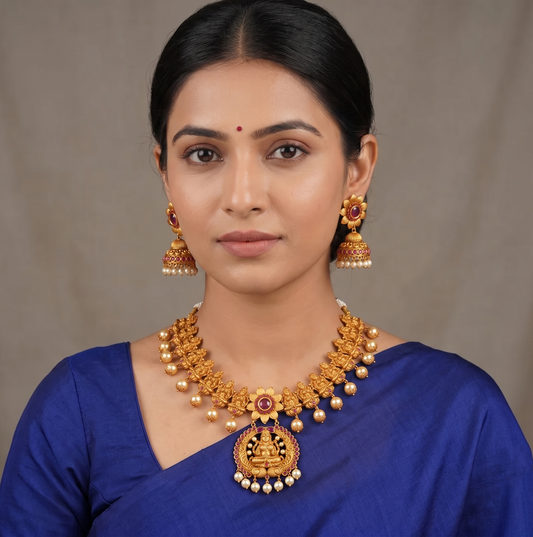 Matte finish ruby lakshmi necklace set dj-09232