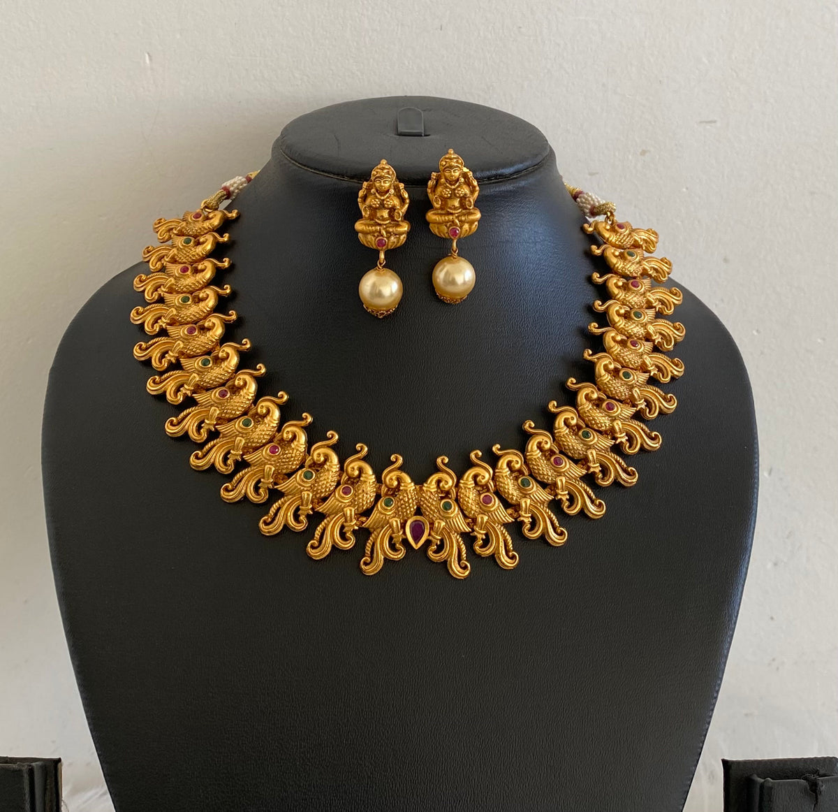 Matte Finish Ruby-green Peacock Necklace Set dj-09248