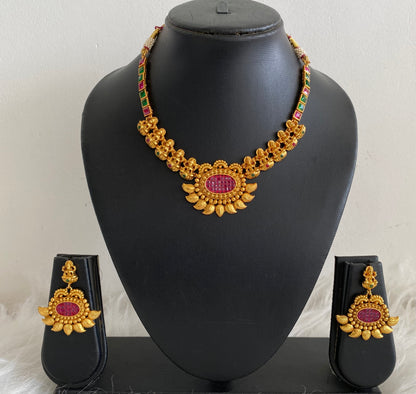 Matte Finish Transparent stone Pink-green Necklace Set dj-09269