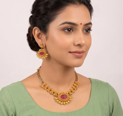 Matte Finish Transparent stone Pink-green Necklace Set dj-09269