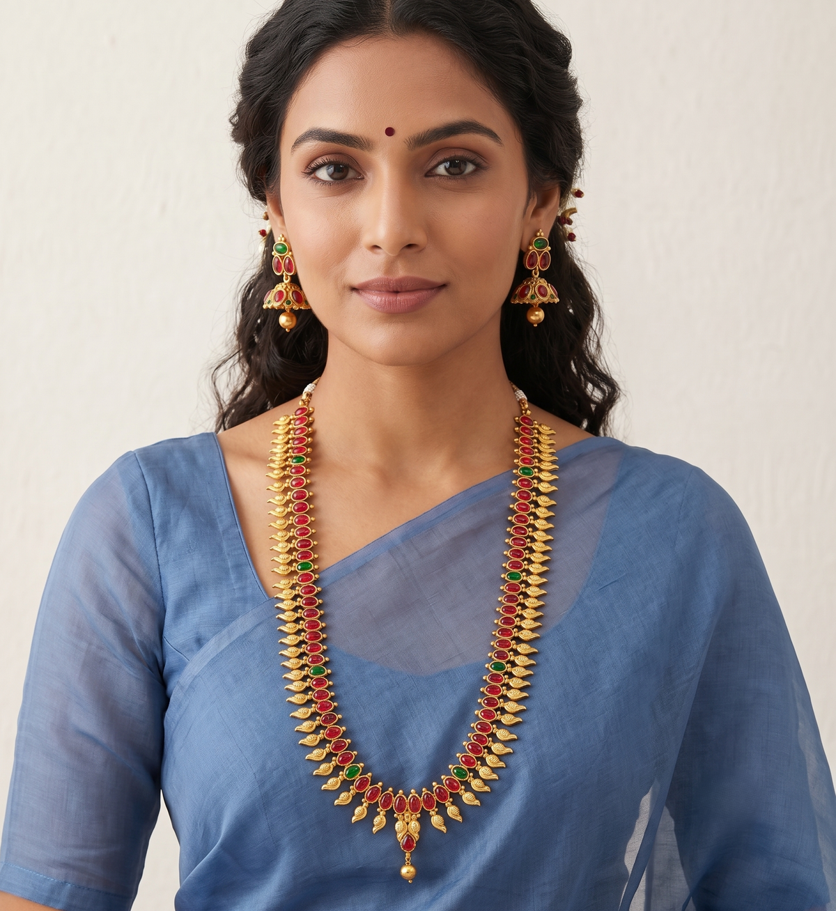 Antique Kemp-green oval stone mango Haar Set-dj09275