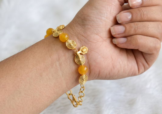Antique gold tone Yellow Beads Bracelet -dj09324