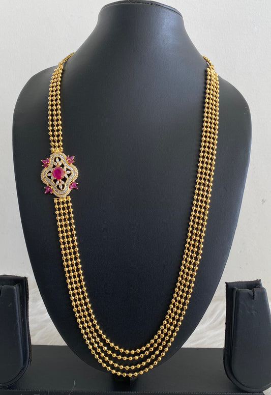 Gold tone cz-ruby multilayer short haar dj-09346