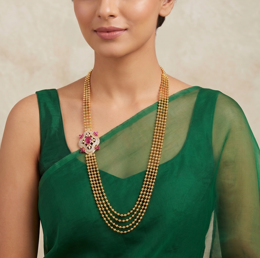 Gold tone cz-ruby multilayer short haar dj-09346