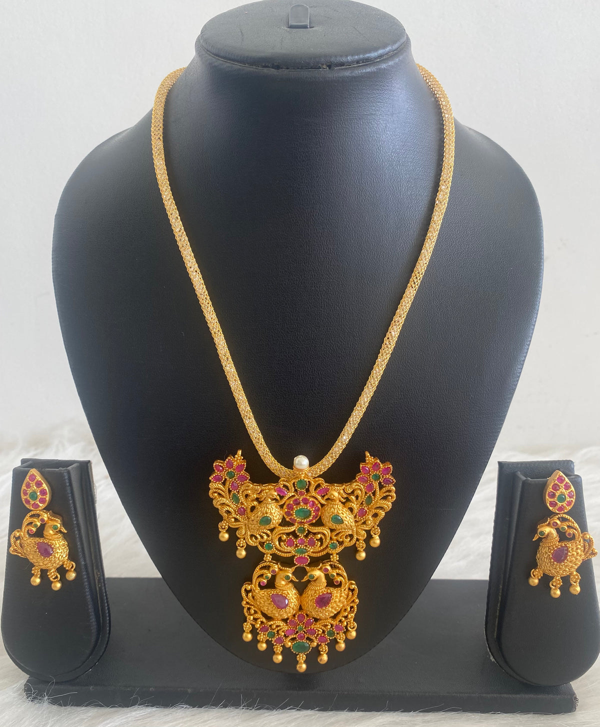 Matte Finish Ruby-green Swan Chain/Necklace Set -dj09376