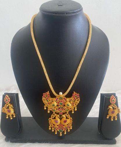 Matte Finish Ruby-green Swan Chain/Necklace Set -dj09376