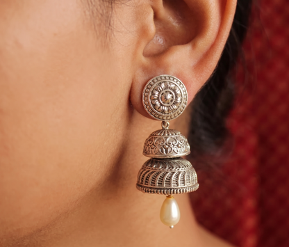 Silver Finish Pearl Step Jhumkka -dj09387