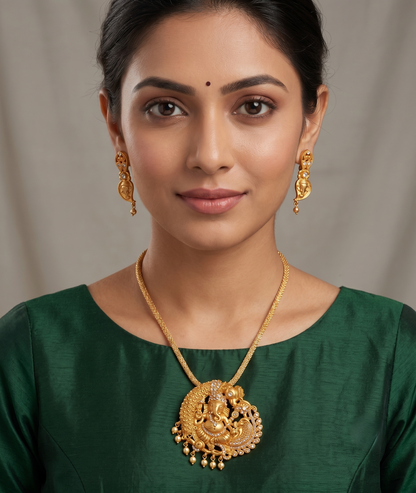 Matte finish white Ganesha necklace set dj-09394