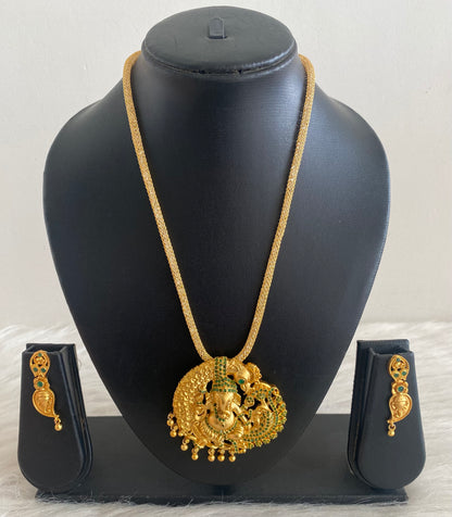 Matte Finish Emerald Ganesha Necklace Set -dj09396
