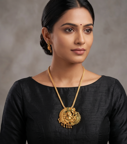 Matte Finish Emerald Ganesha Necklace Set -dj09396