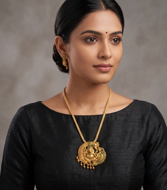 Matte Finish Emerald Ganesha Necklace Set -dj09396