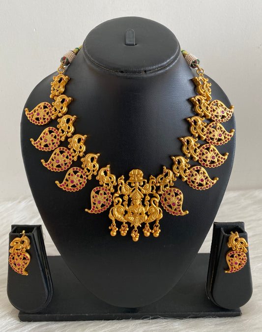 Matte Finish Ruby Peacock-lakshmi Necklace Set -dj09399