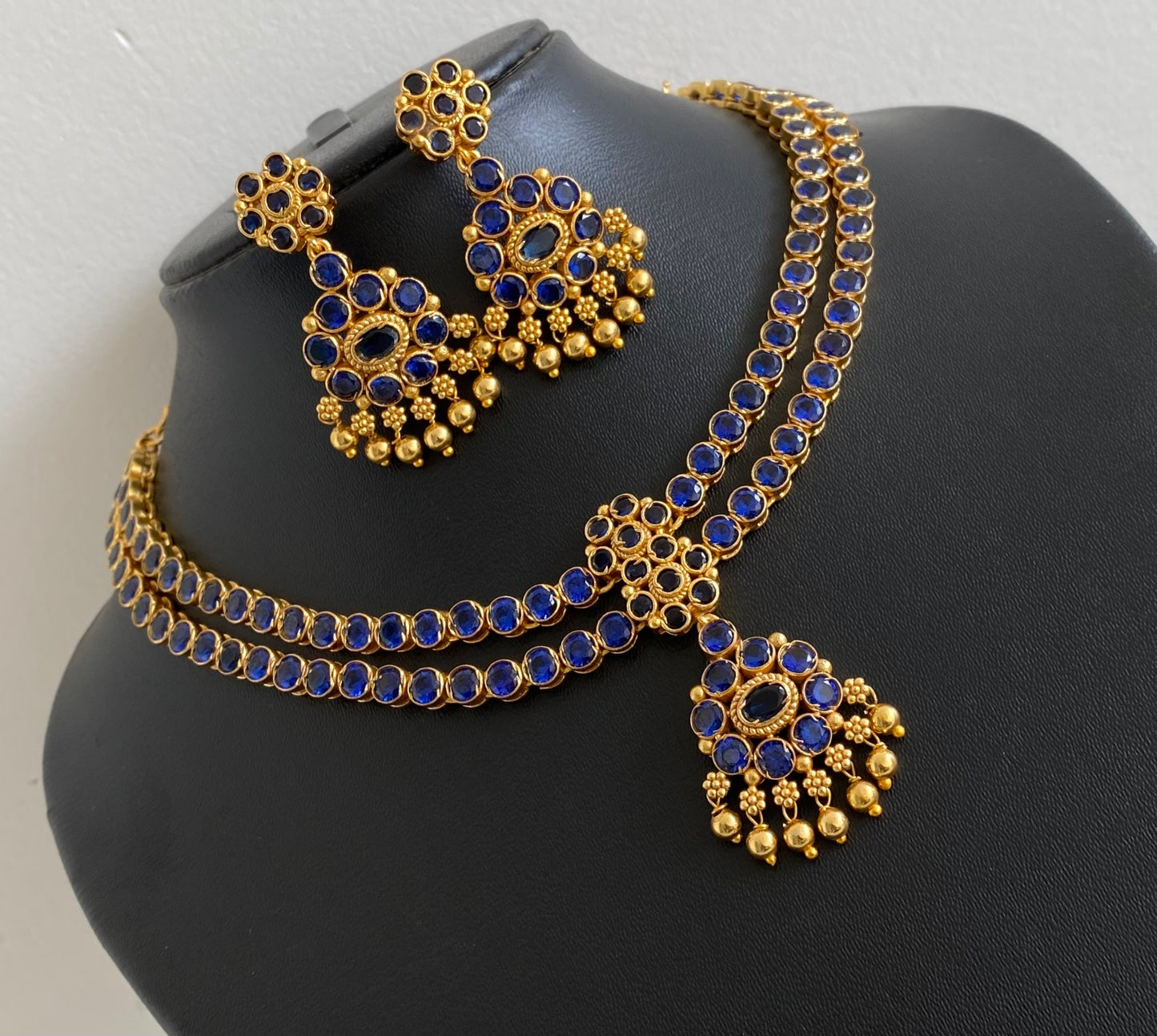 Matte finish blue double layer attigai/necklace set dj-53961